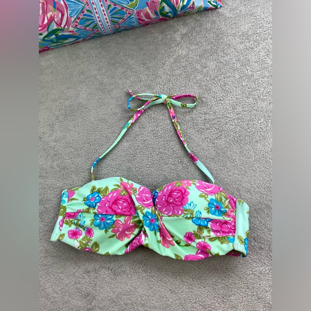 Rue Bleu Size Medium strapless floral bandeau bikini NEW without tags.
